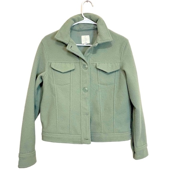 Joie Anthropologie Soft Fleece Boxy Shacket in Sage Green - Picture 2 of 9